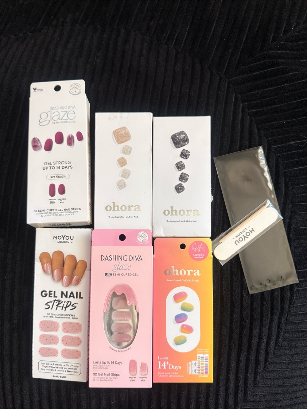 Dashing Diva Glaze, Ohora, Moyou Semi-Cured Gel Kit nail strips